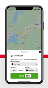 Bild visar vy för biljettköp i X-trafiks app